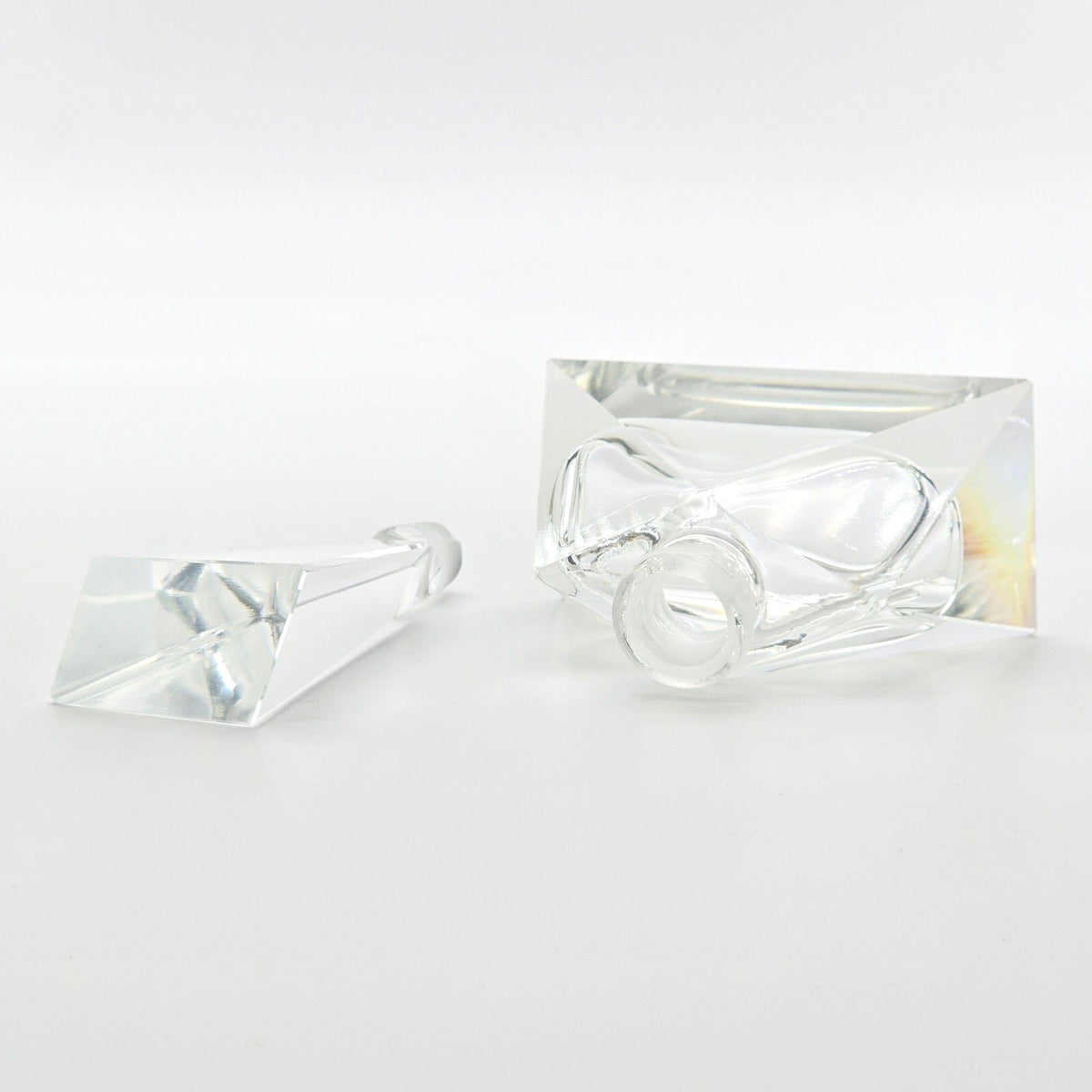 Vintage Clear Glass Perfume Bottle Geometric Faceted Stopper Art Deco Style