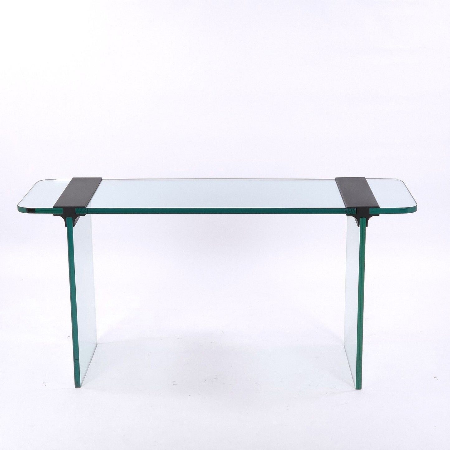 Modern Minimalist Glass Console Table with Black Metal Brackets