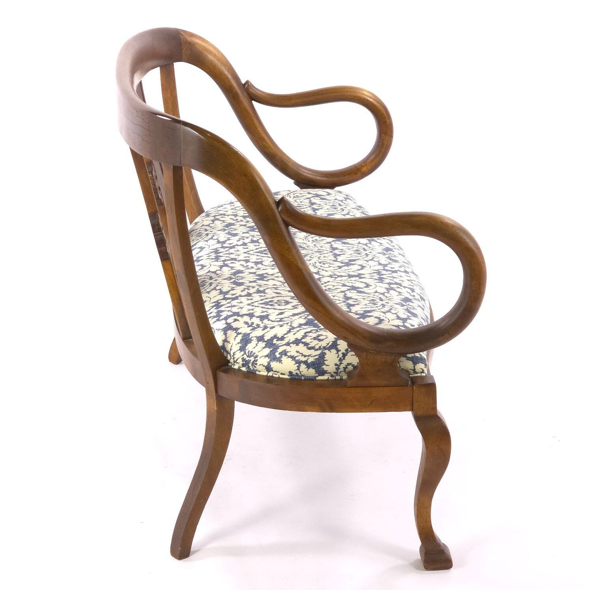 Vintage Neoclassical Revival Lyre Arm Wood Settee Bench 48.5in