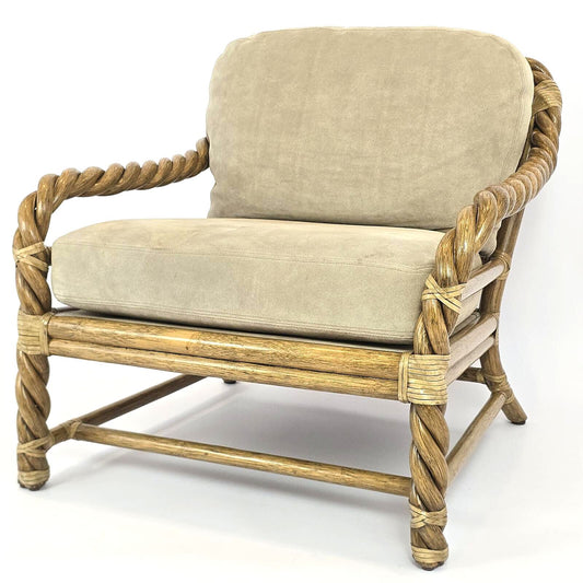 Vintage McGuire Twisted Rattan Lounge Chair Rawhide Organic Modern