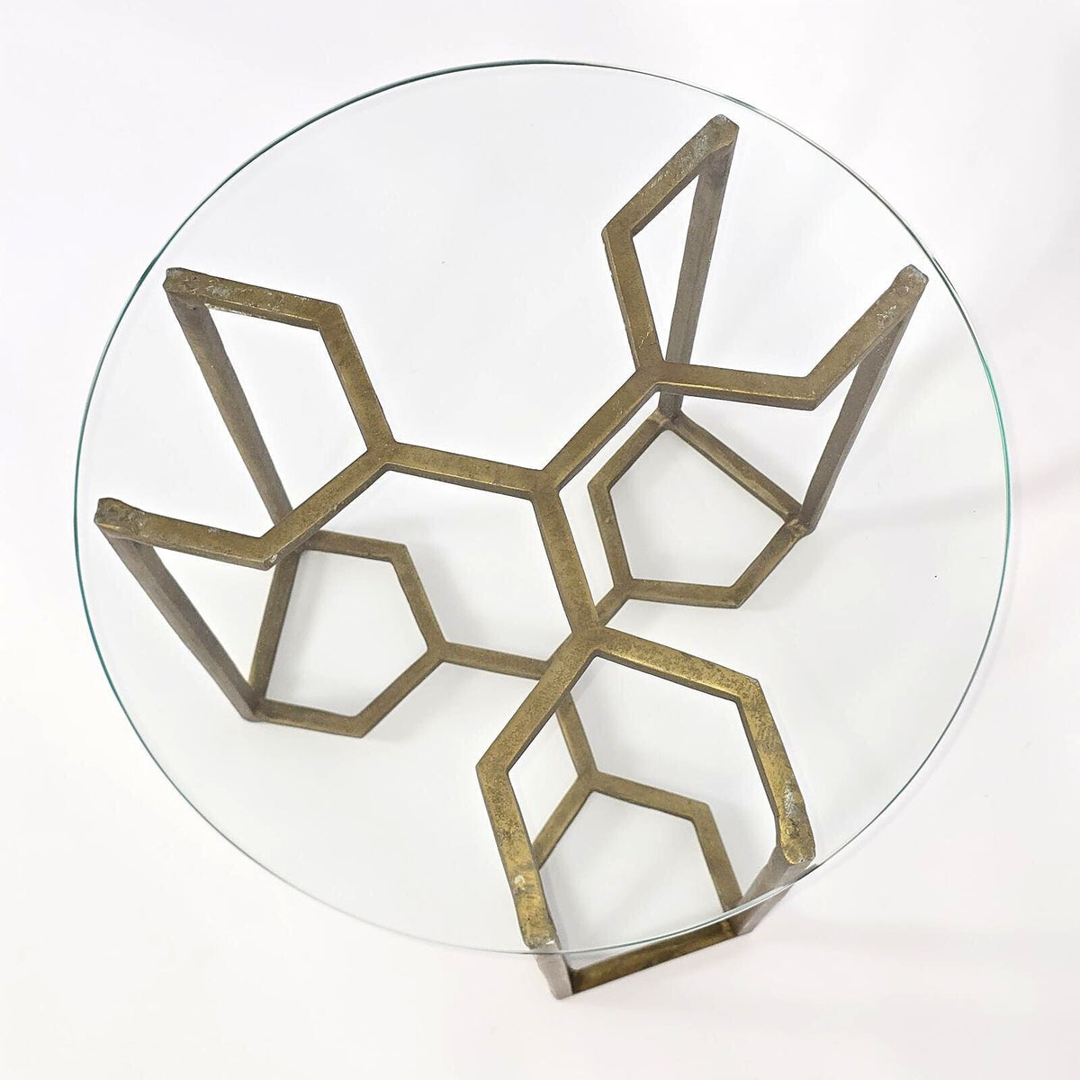 Four Hands Naomi Marlow Geometric Gold Metal Glass Top End Table 20"