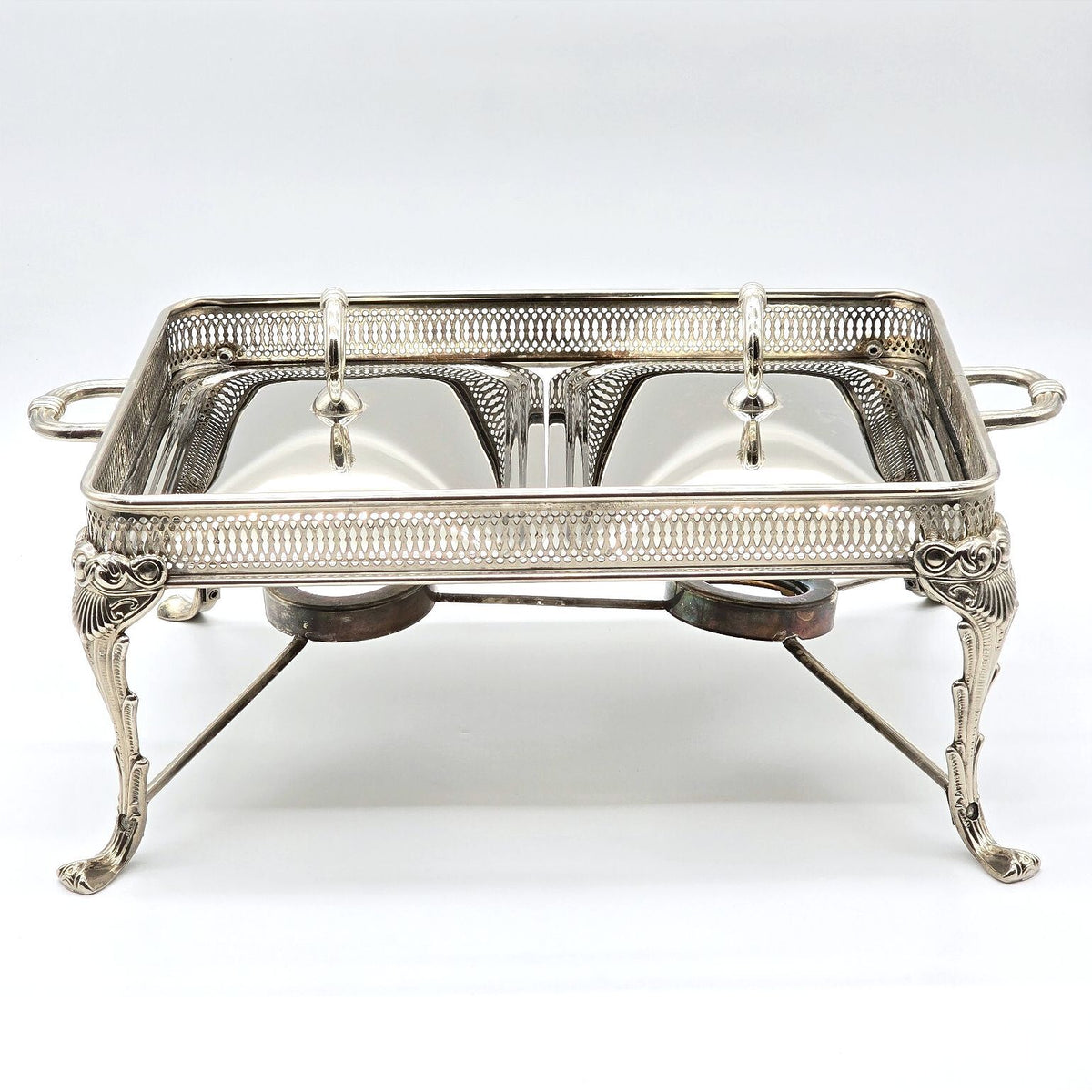 Vintage Silverplate Double Chafing Dish Buffet Warmer Stand Incomplete 18"
