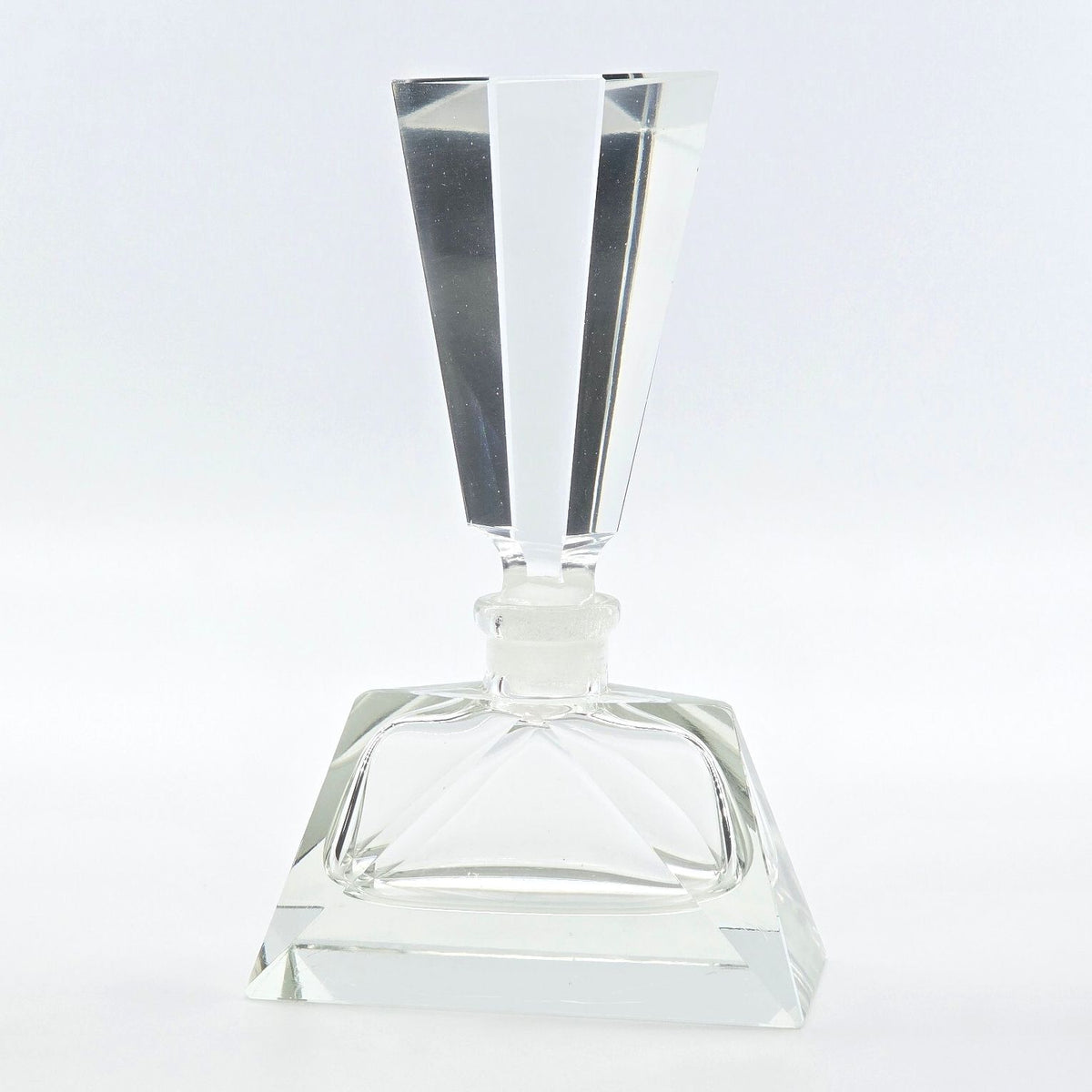 Vintage Clear Glass Perfume Bottle Geometric Faceted Stopper Art Deco Style