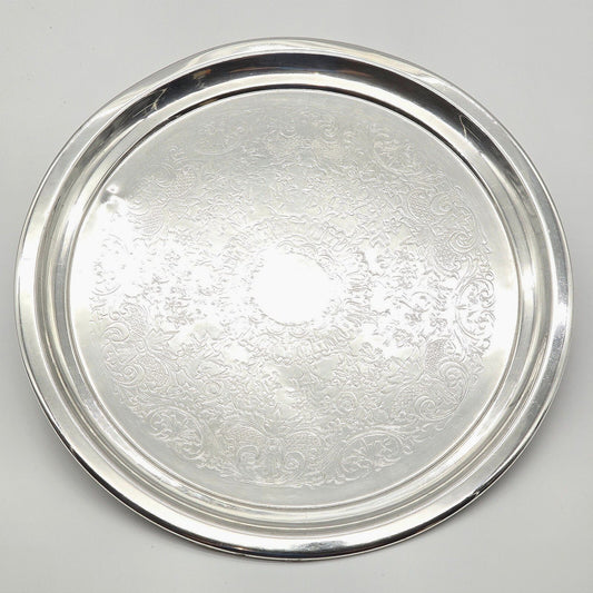 Vintage F.B.R. 2311 Silver on Copper Round Serving Tray Floral 12"
