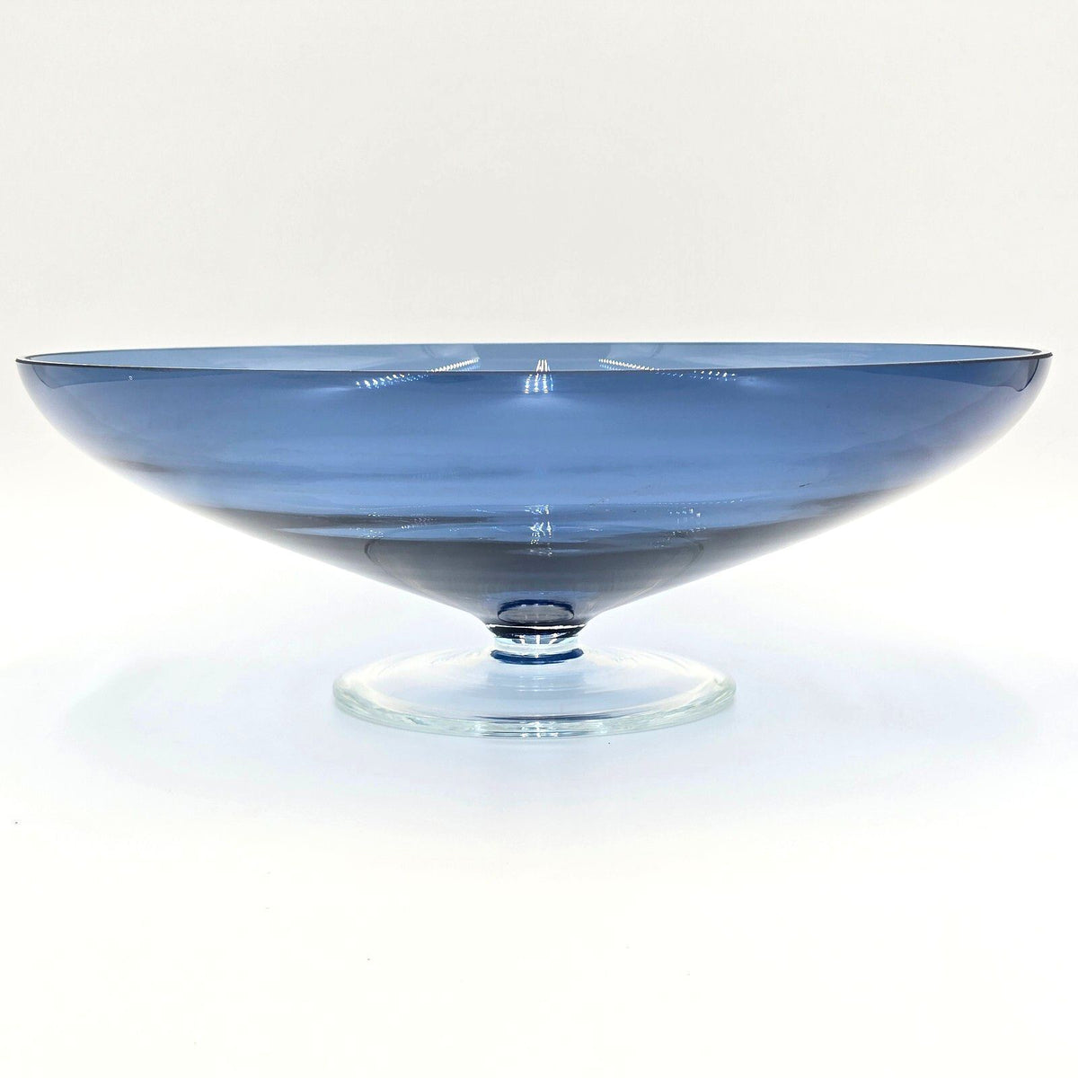 Large Blue Footed Art Glass Centerpiece Bowl Scandinavian Modern 13.75"