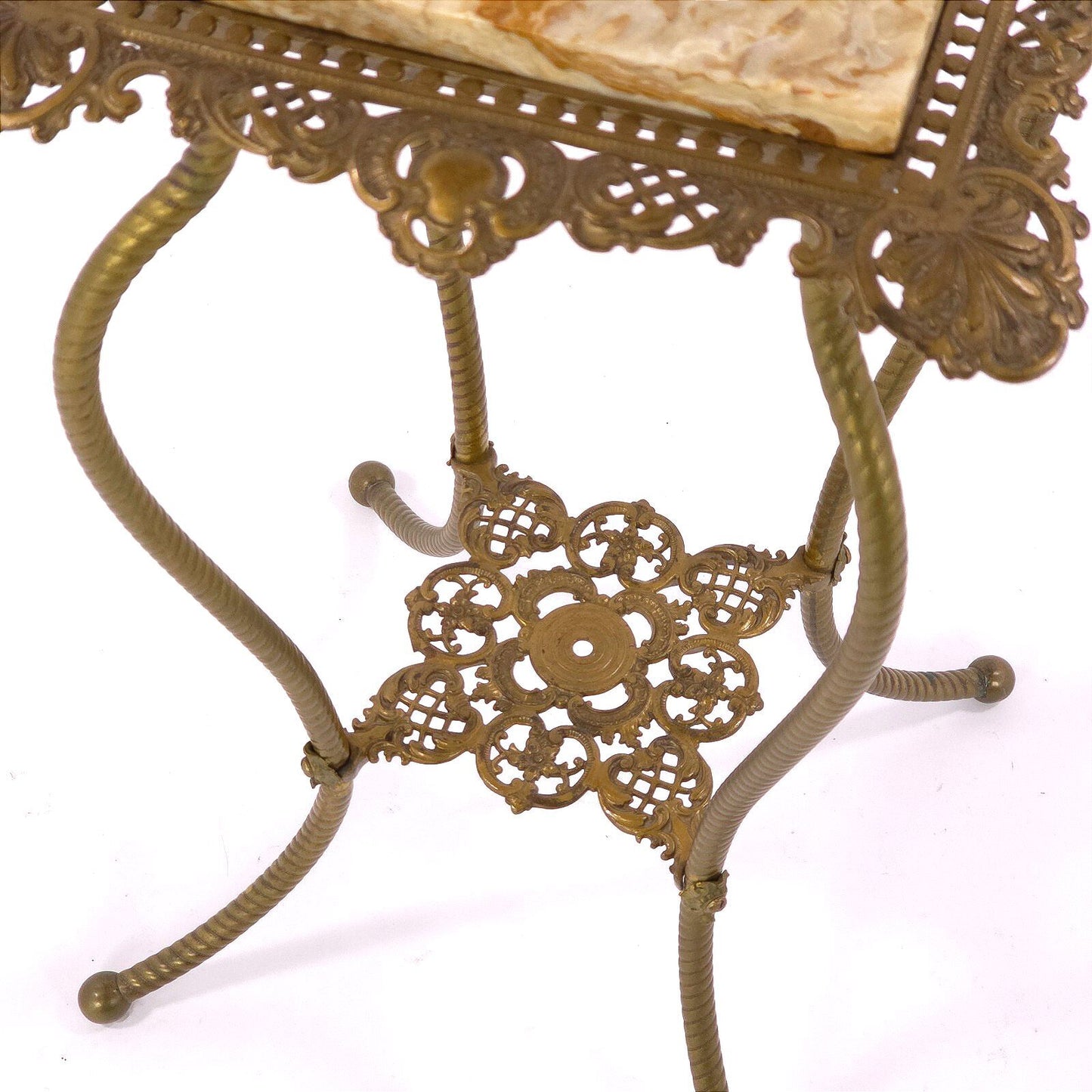 Antique Victorian Pierced Brass and Marble/Onyx Plant Stand