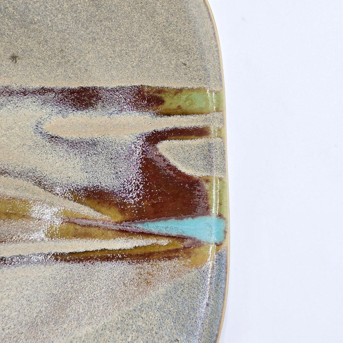 Pair Signed Studio Art Pottery Square Plates Abstract Glaze Modernist 9.6in