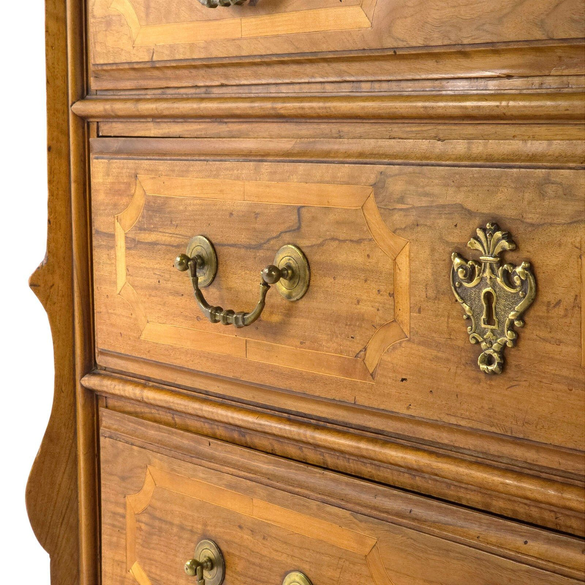 Antique French Provincial Walnut Commode Inlaid 3 Drawer Chest Late 18th C