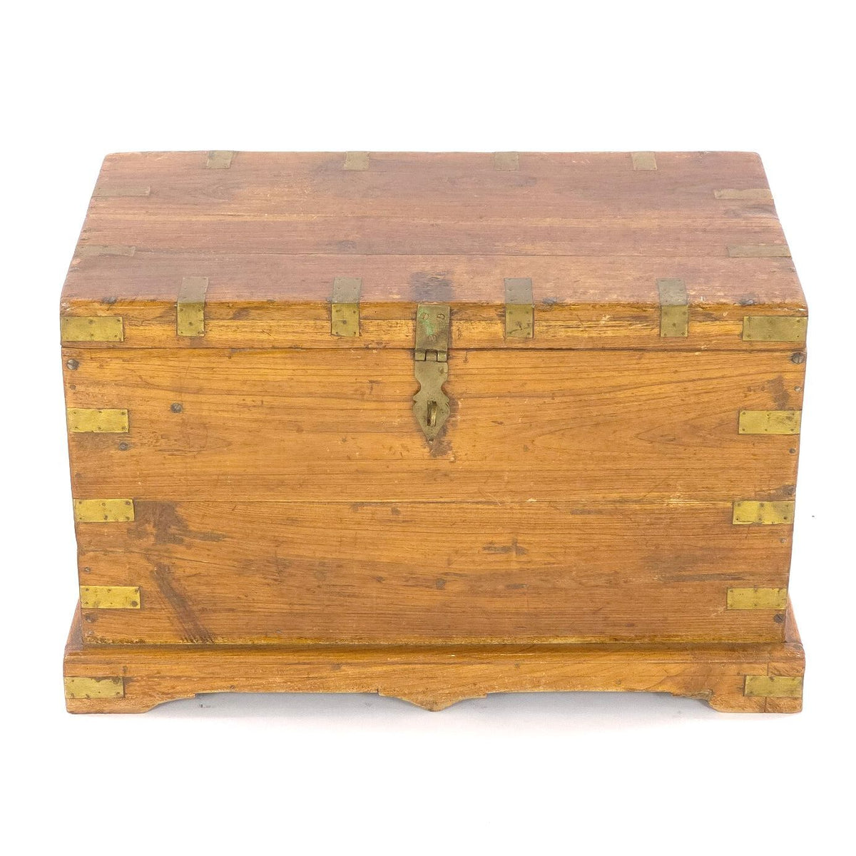Anglo Indian Malabar Coast Teak Brass Bound Campaign Travel Trunk