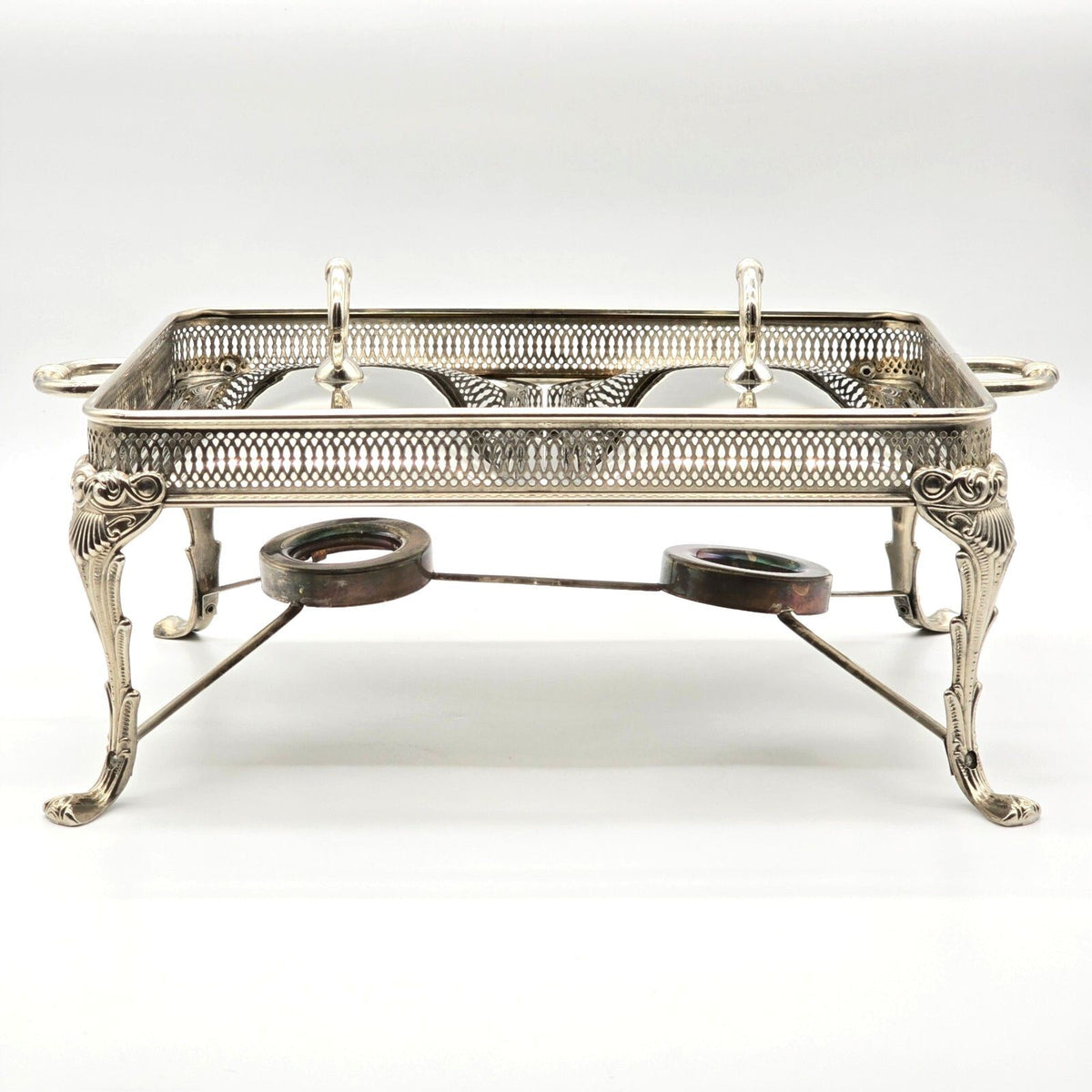 Vintage Silverplate Double Chafing Dish Buffet Warmer Stand Incomplete 18"
