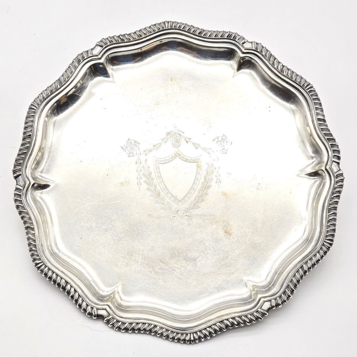 Antique E.G. Webster & Son EPNS Silverplate Salver Tray Engraved Crest 11"