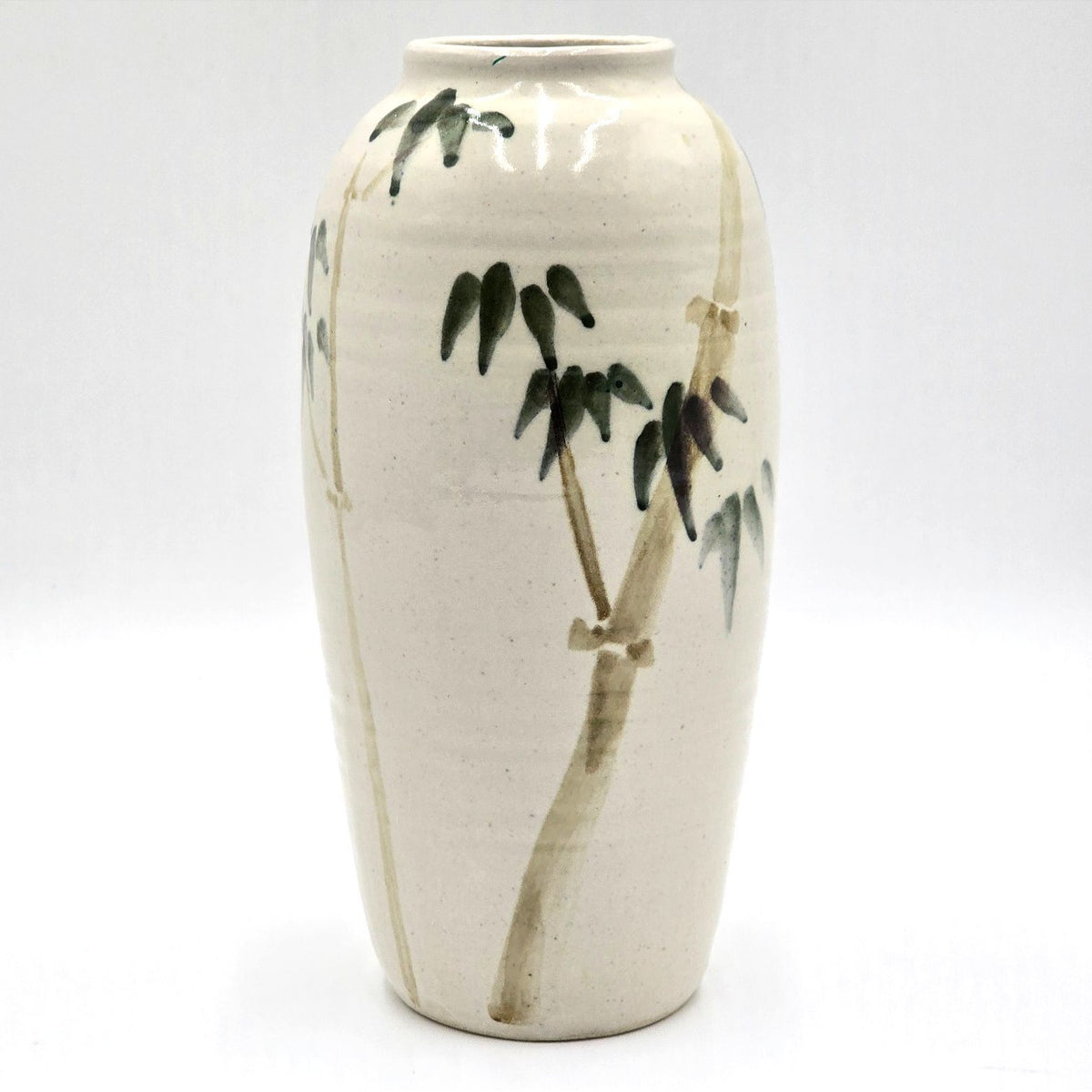 Barbara Heard Signed Studio Pottery Bamboo Vase Hand Painted Ceramic 9.5"