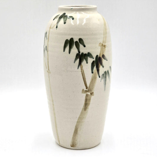 Barbara Heard Signed Studio Pottery Bamboo Vase Hand Painted Ceramic 9.5"
