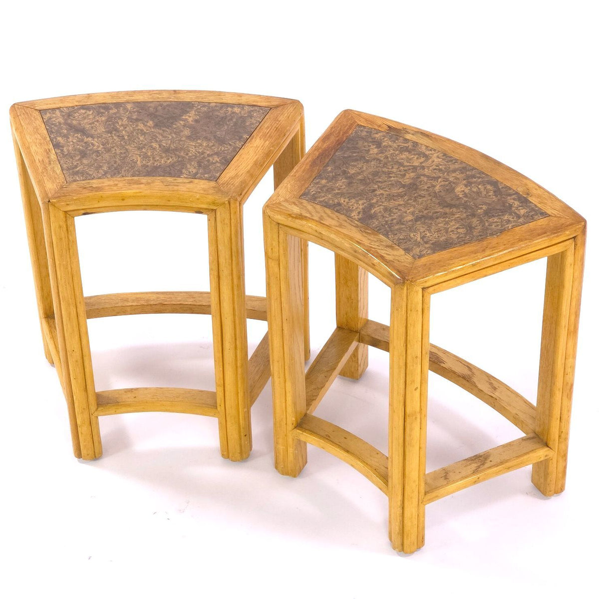 Vintage McGuire San Francisco Oak Demilune Side Tables Stools Pair