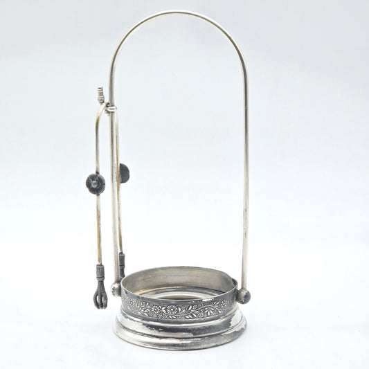 Antique WM Rogers Mfg Co Quadruple Plate Pickle Castor Stand w/ Tongs 458