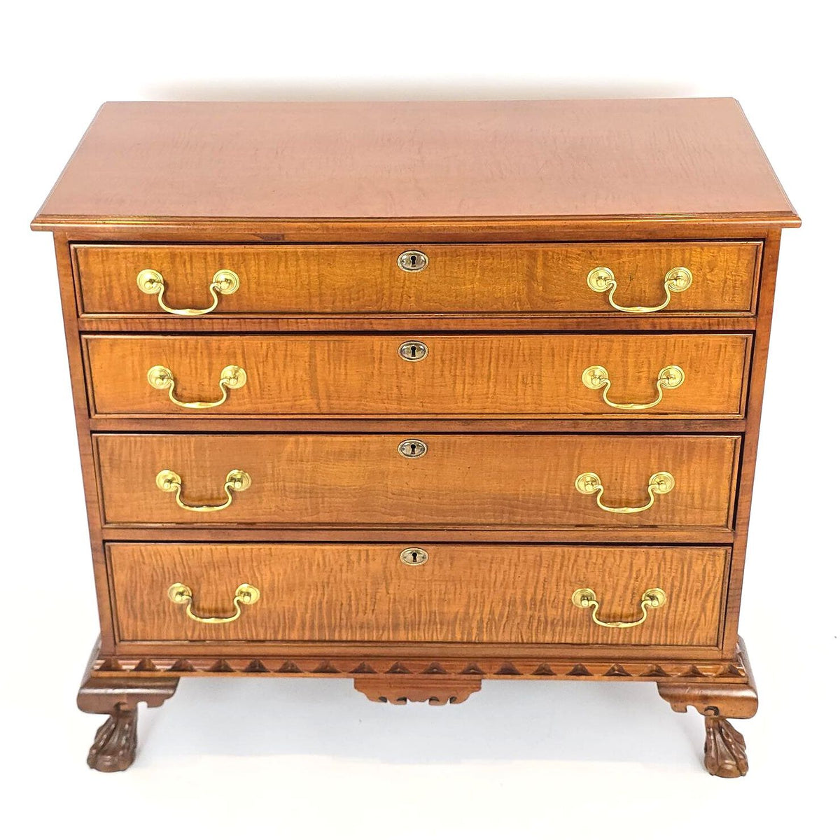 Banks Coldstone Georgian Chippendale Figured Wood 4 Drawer Chest 1990s