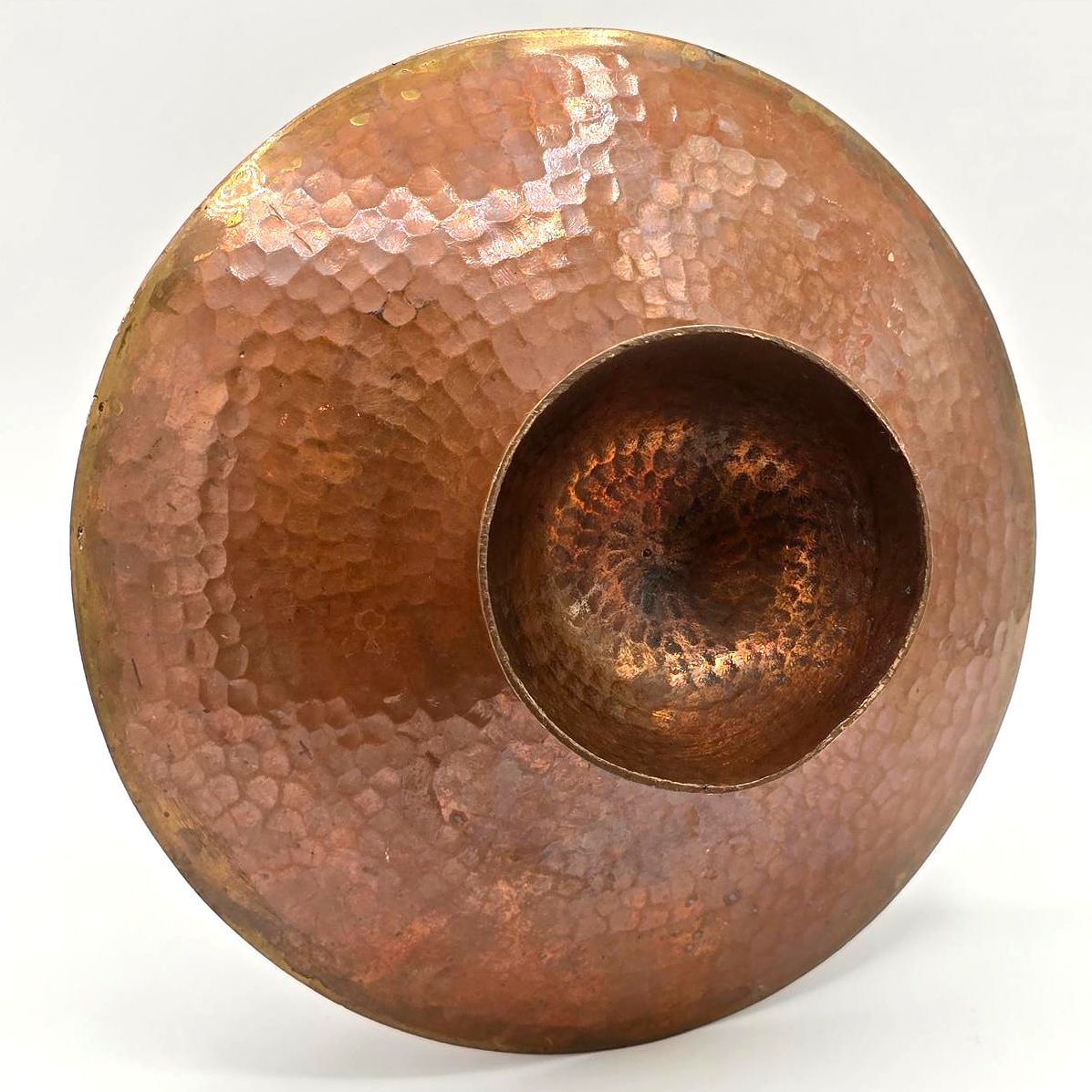 Vintage Hammered Copper Ewer Pitcher Sculptural Pedestal Vase 11in