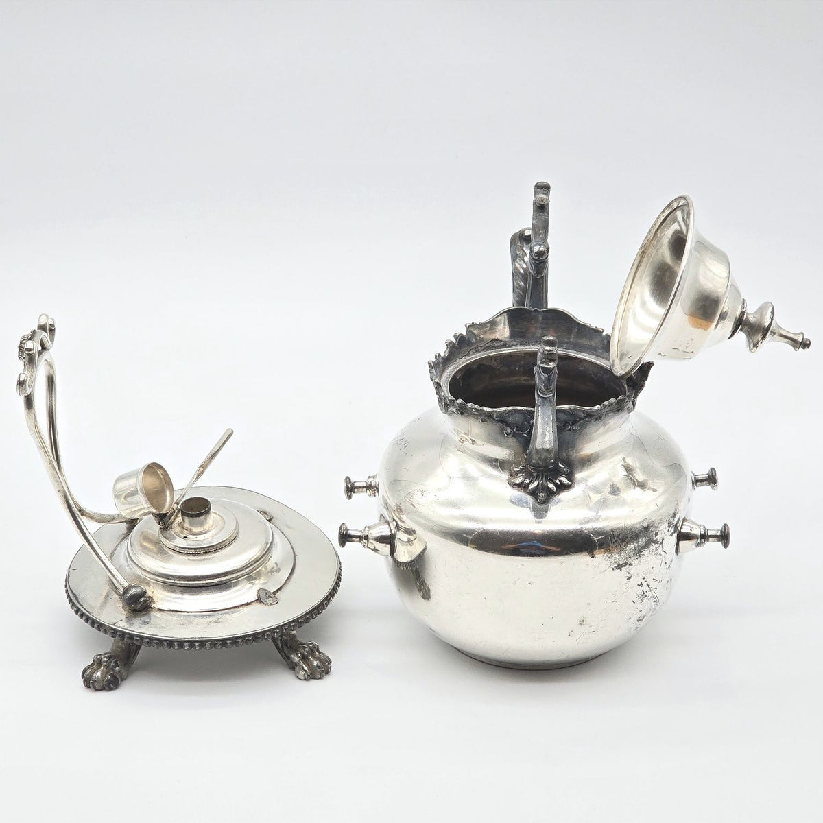 Antique Derby Silver Co Quadruple Plate Tilting Kettle Burner Stand 1675