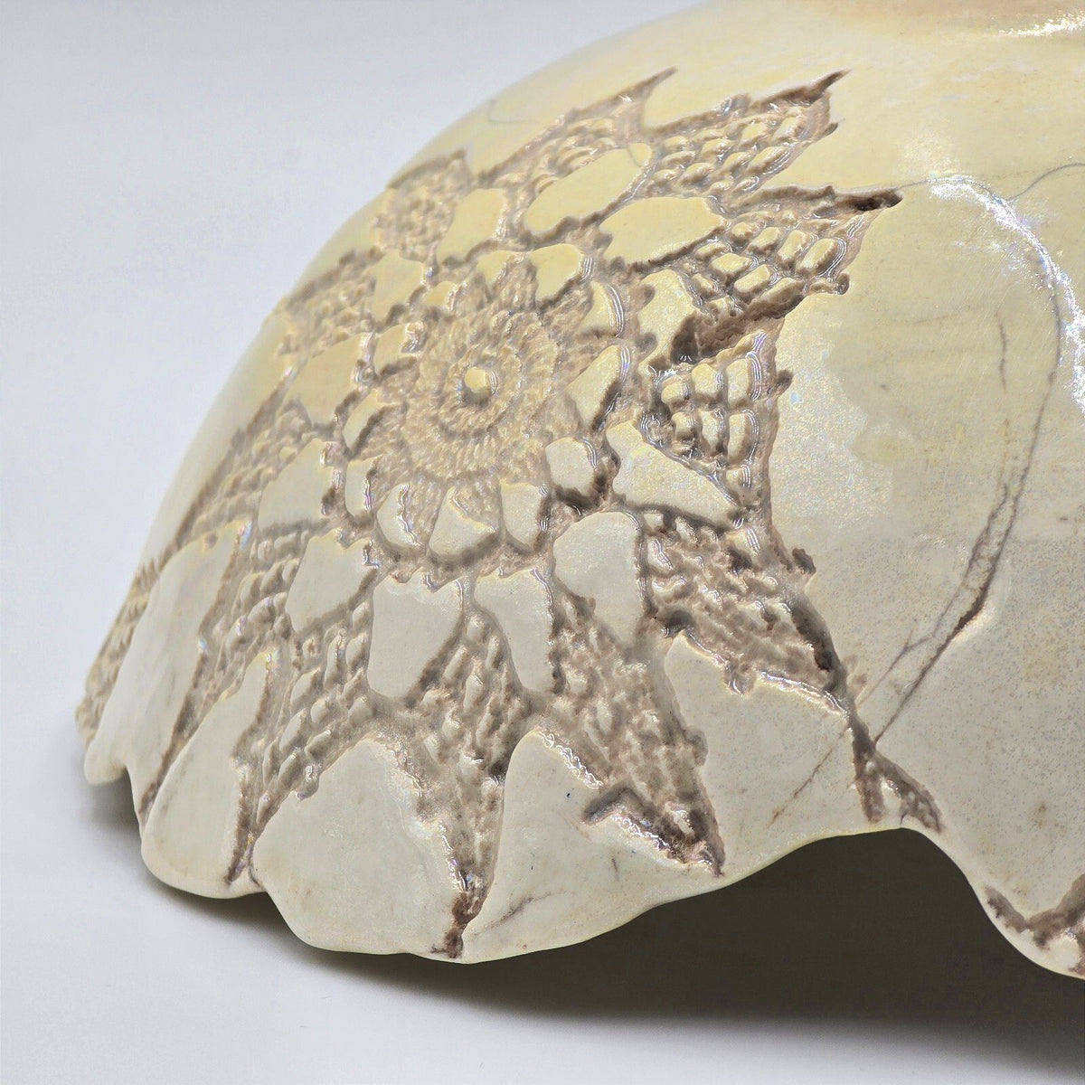 1985 Gedekes Iridescent Lace Impressed Studio Pottery Bowl