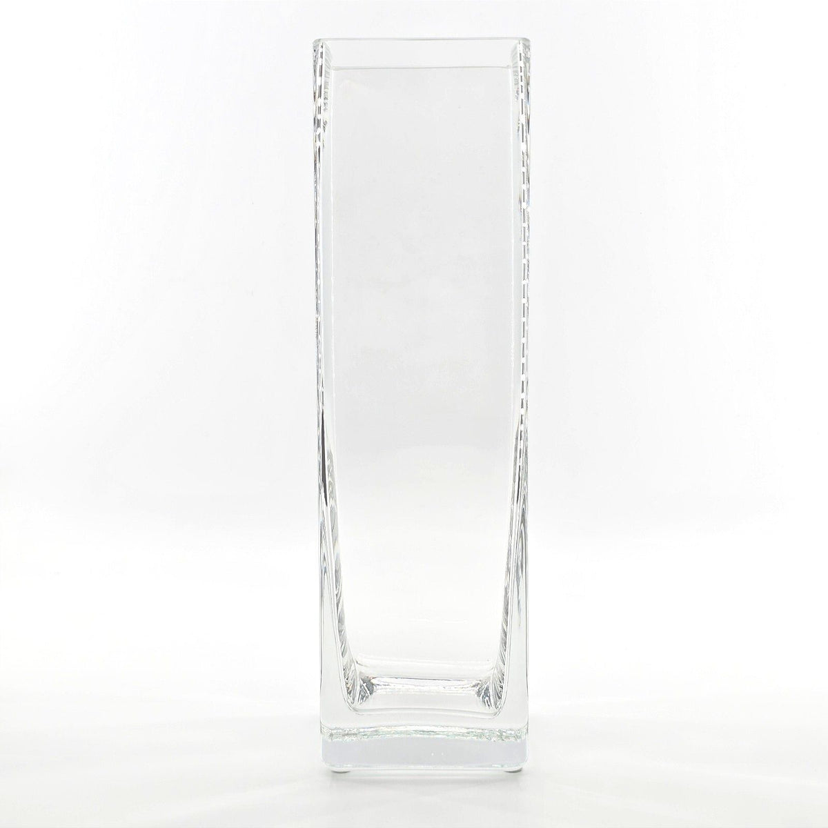 Tall Heavy Clear Glass Square Column Vase Modern Minimalist 13.5"