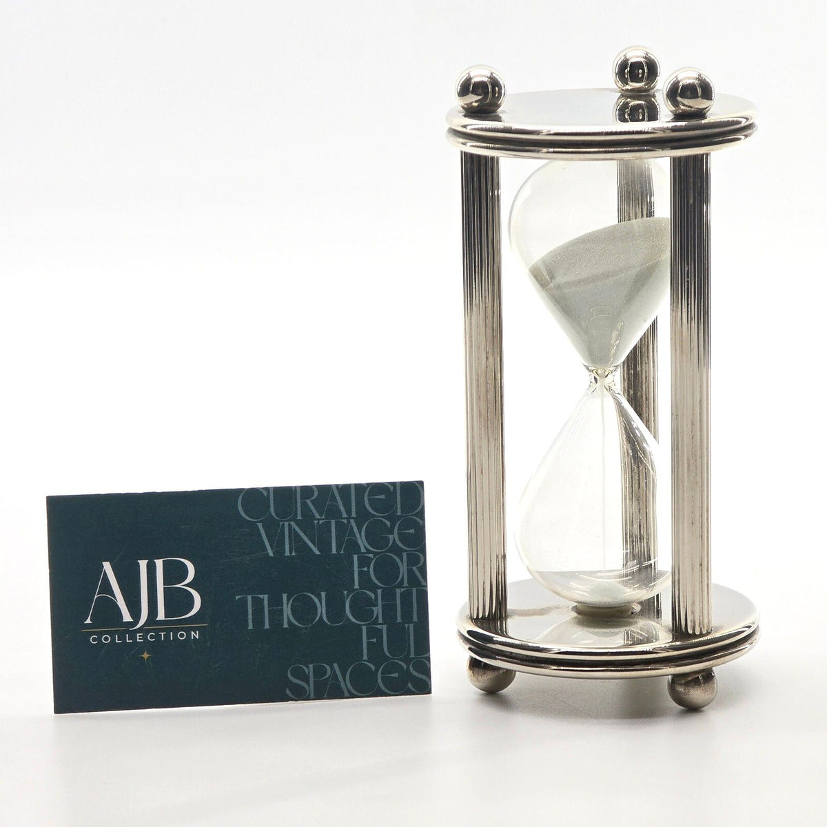 Vintage Silver Plated 5 Minute Hourglass Sand Timer Fluted Column Frame