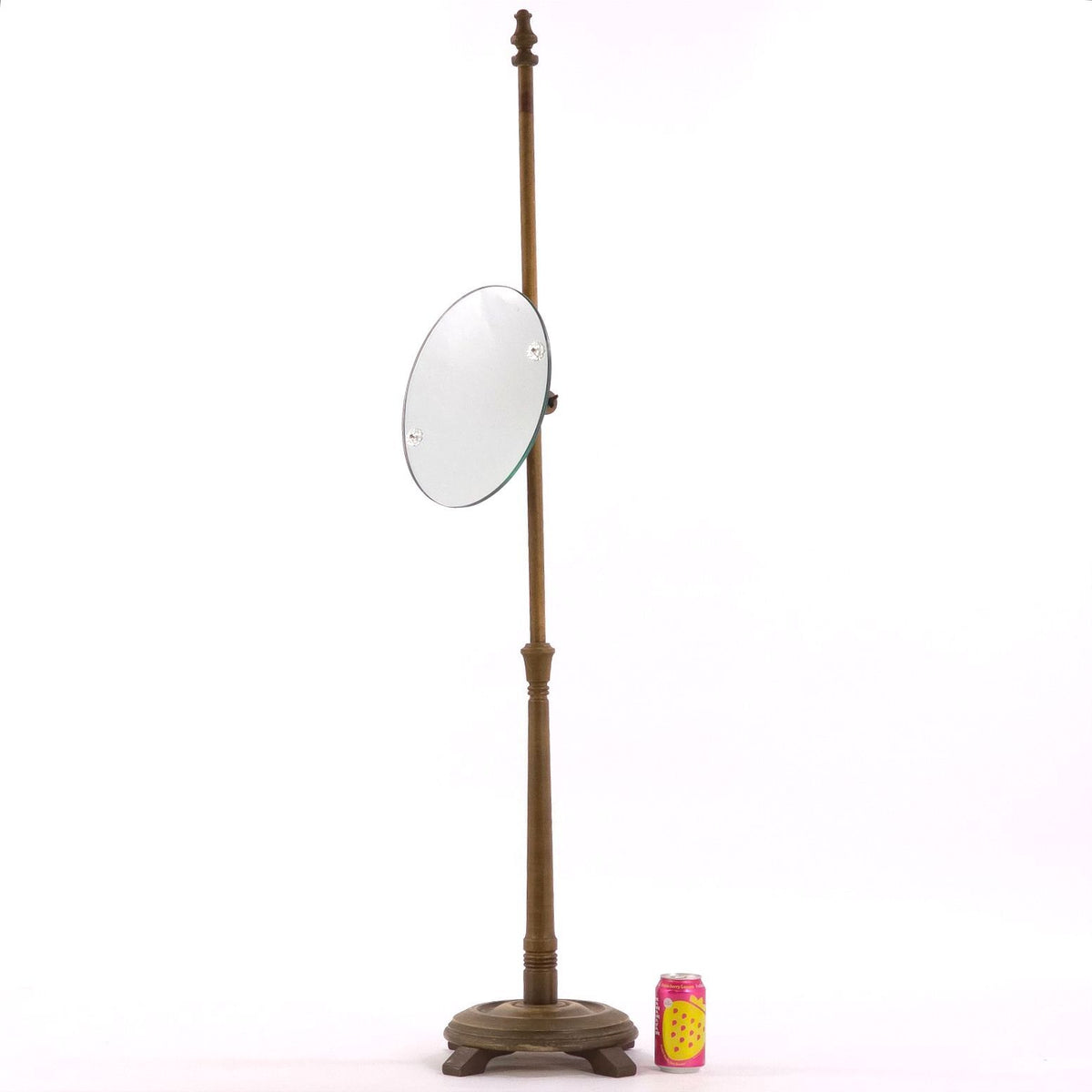 Vintage Adjustable Round Floor Mirror Wood Pedestal Metal Base Dressing Mirror