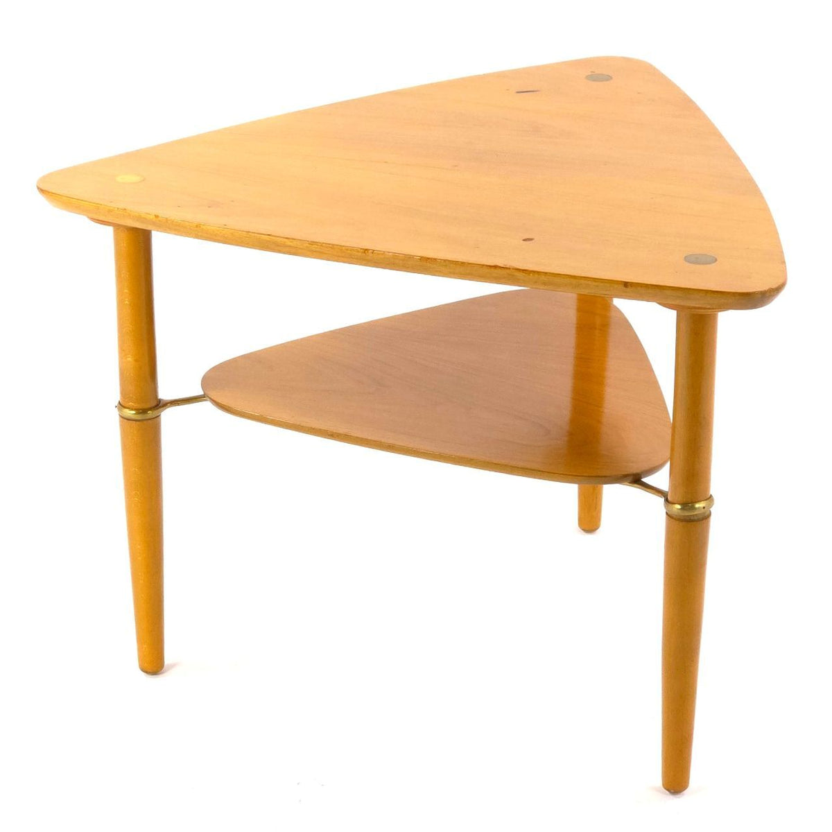 Vintage Kresten Buch Danish Modern Triangular Two Tier Side Table Brass