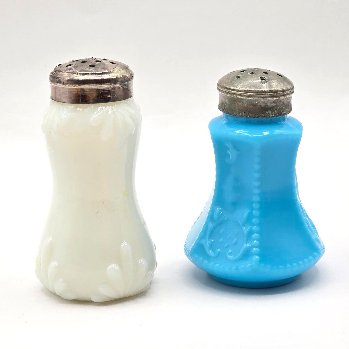 Antique EAPG Milk Glass Salt & Pepper Shakers Dithridge McKee Victorian