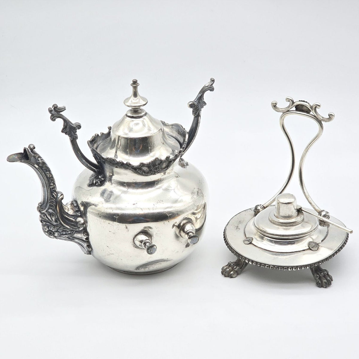 Antique Derby Silver Co Quadruple Plate Tilting Kettle Burner Stand 1675