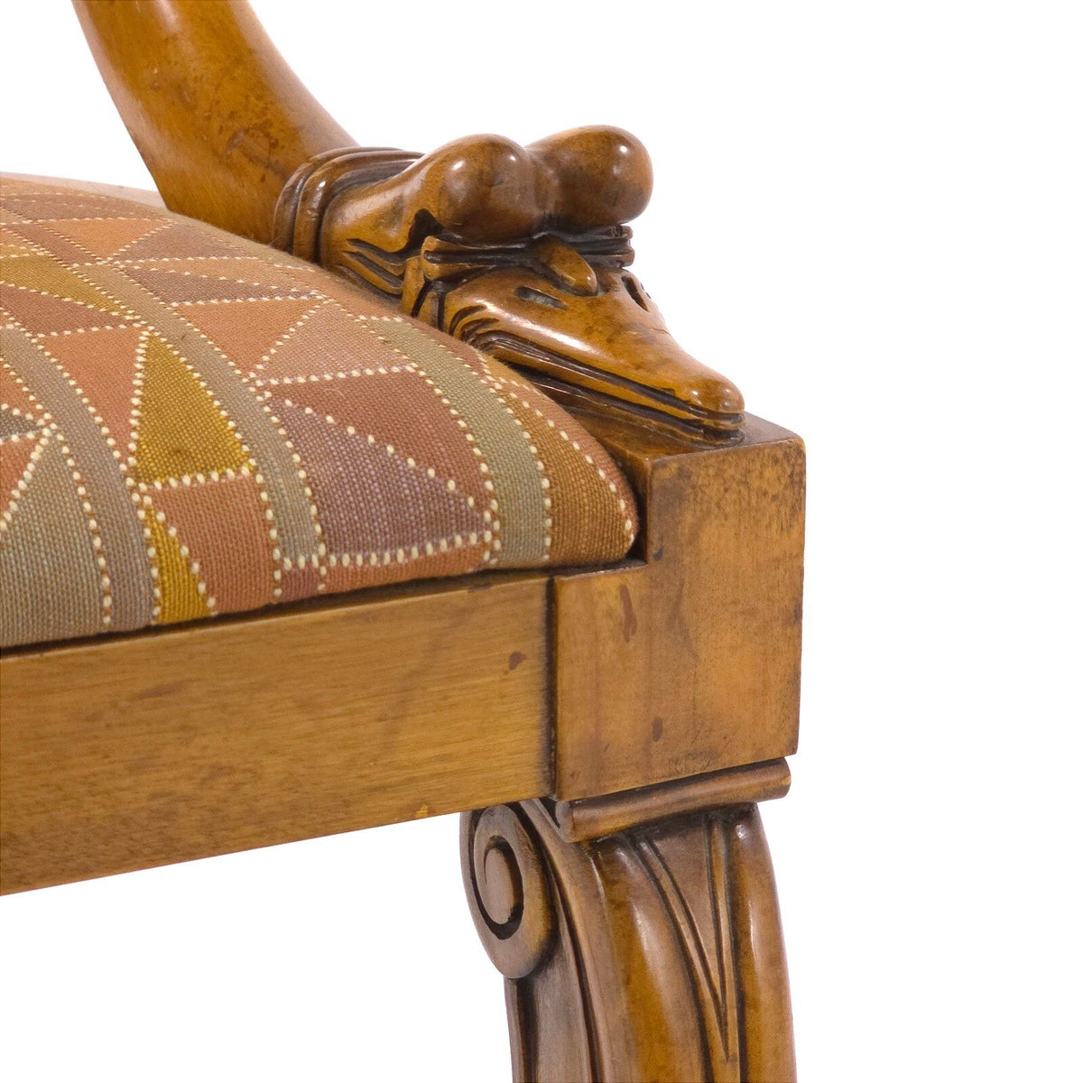 1920s French Art Deco Goose Head Dining Chairs Upholstered Pair