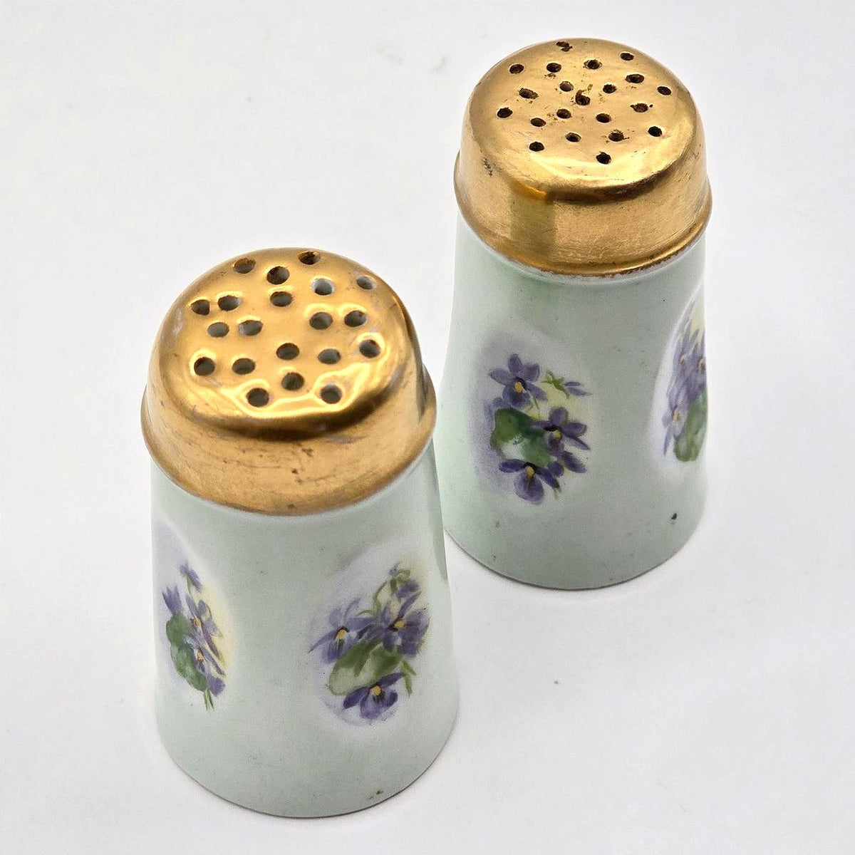 Antique O&EG Royal Austria Violet Salt and Pepper Shakers Porcelain Pair
