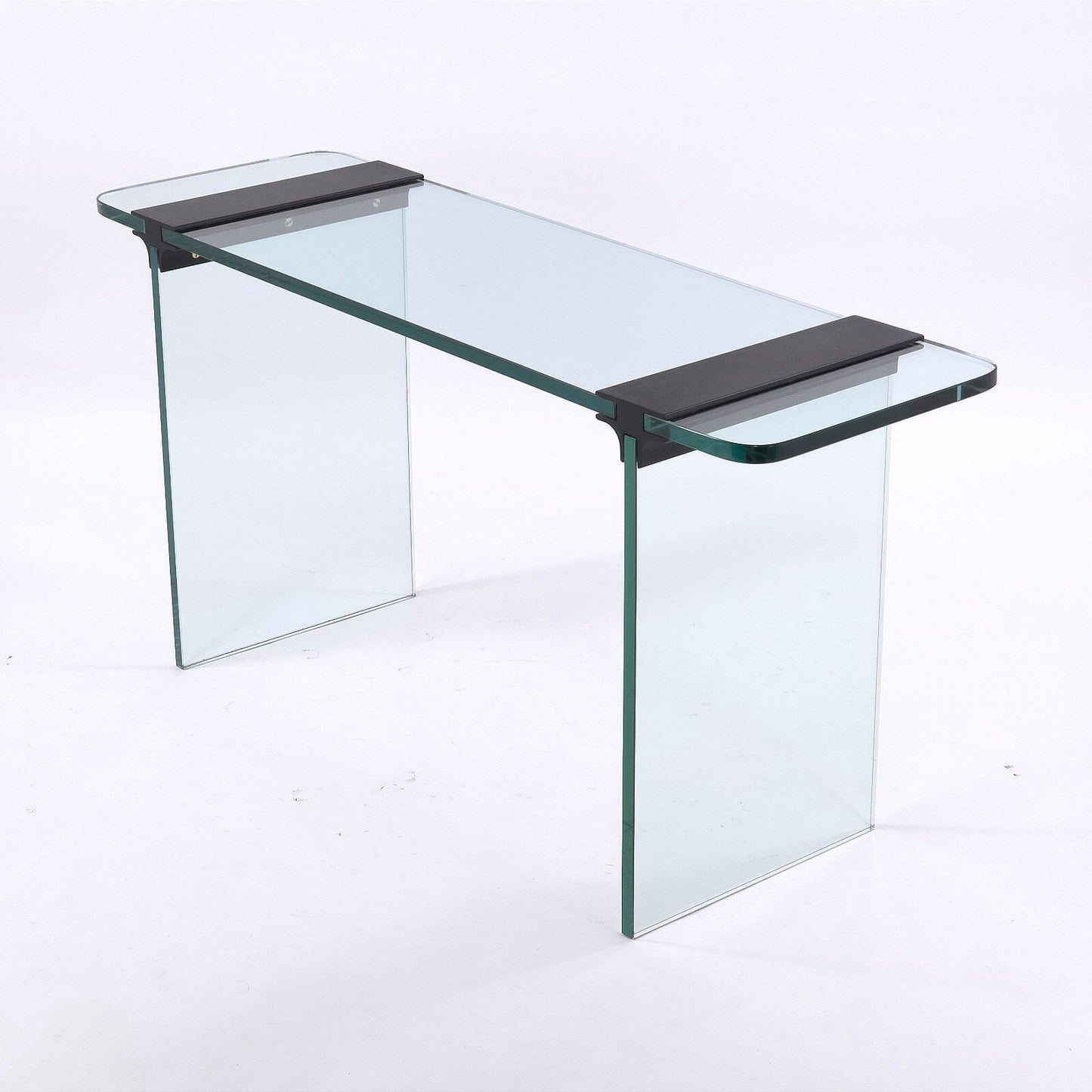 Modern Minimalist Glass Console Table with Black Metal Brackets