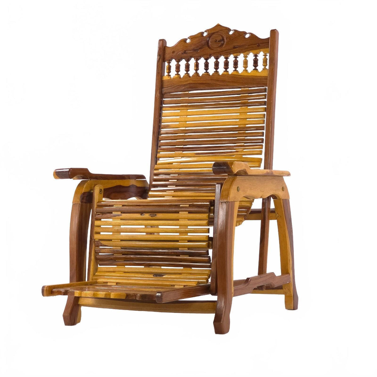 Andre Arbus Style Reclining Chaise Lounge Chair - Carved Hardwood Accent Chair