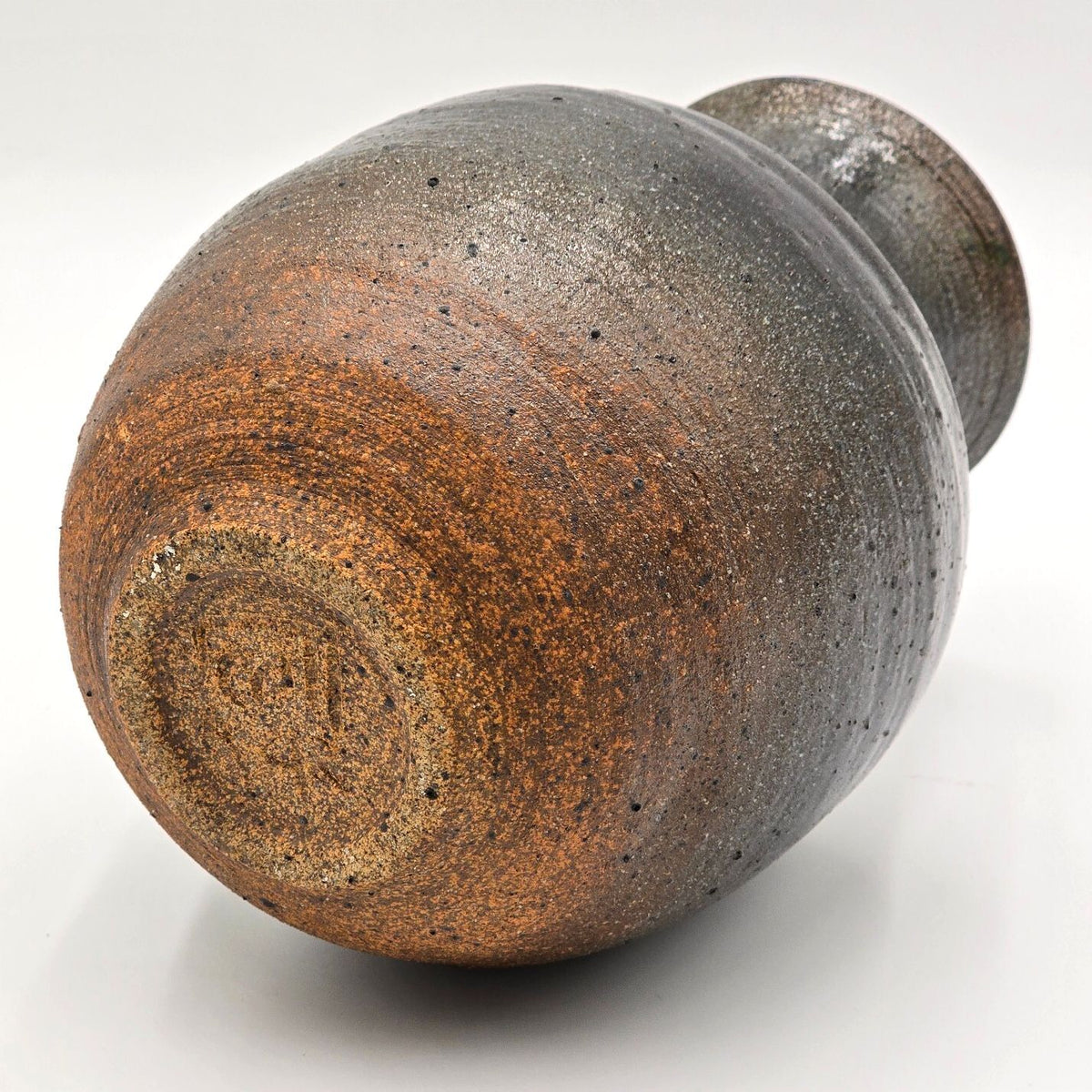 Signed Studio Pottery Stoneware Vase Rustic Black Brown Ceramic 8"
