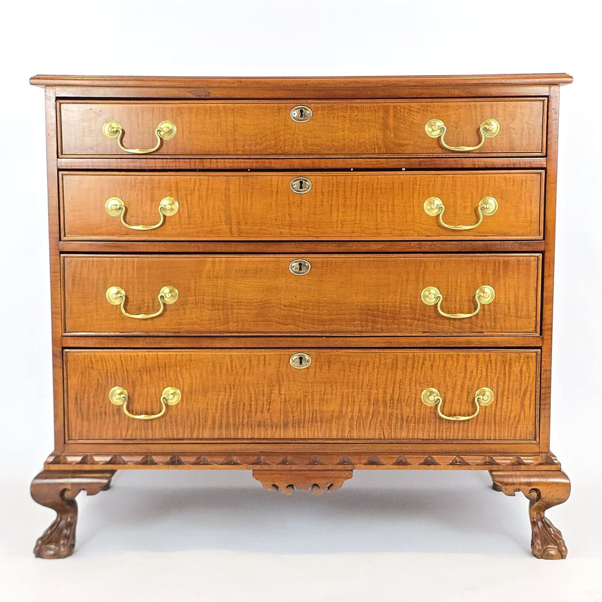Banks Coldstone Georgian Chippendale Figured Wood 4 Drawer Chest 1990s
