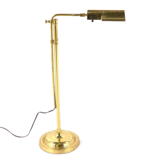 Adjustable Brass Pharmacy Floor Lamp Scalloped Shade Dimmable Reading Light