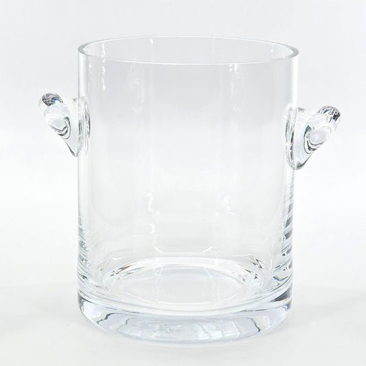 Vintage Clear Glass Ice Bucket Applied Handles Heavy Base Barware 7"