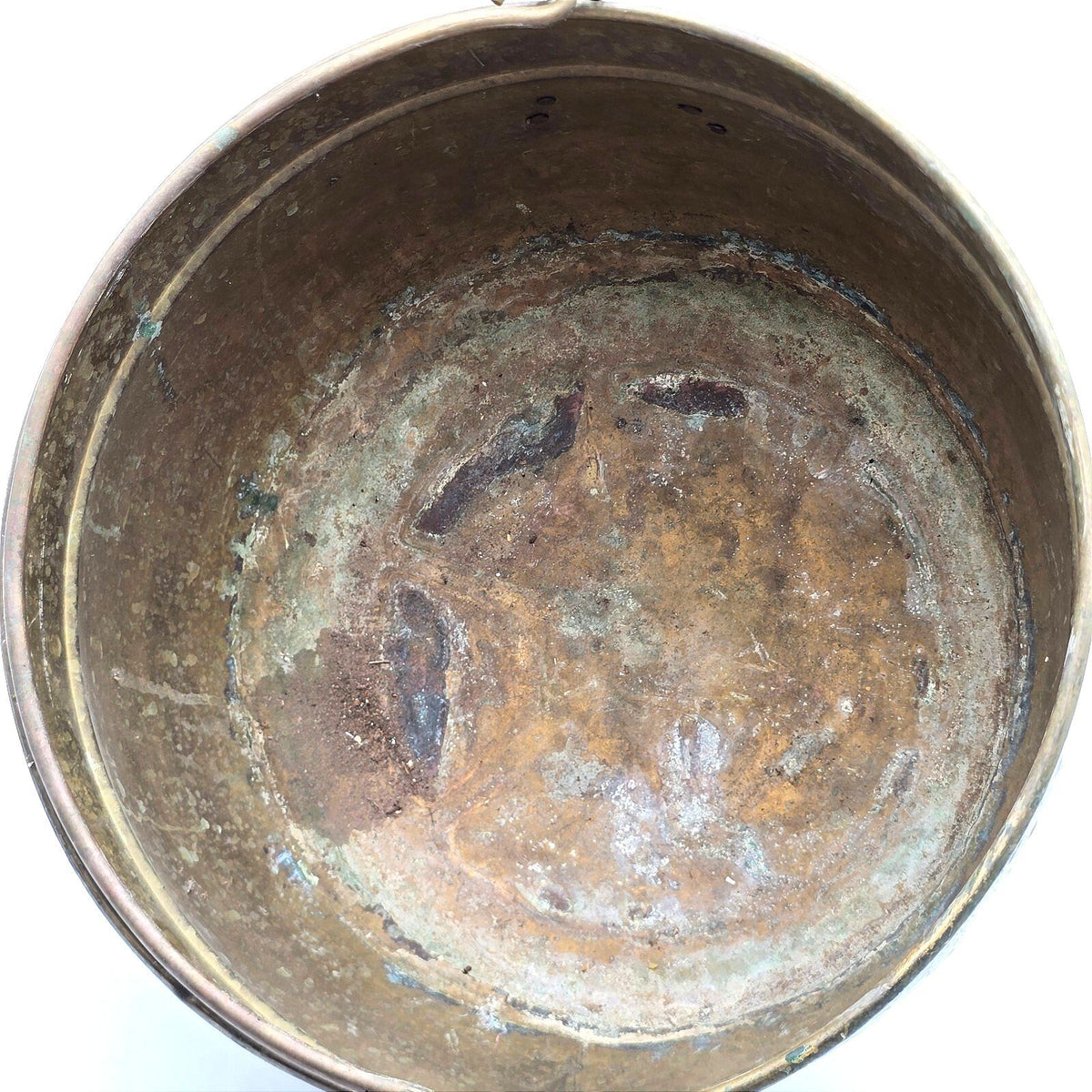 Antique Brass Cauldron Pot Large Bail Handle Primitive Hearth Planter