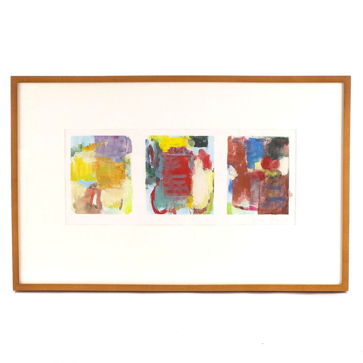 Karen Rose 1994 Abstract Oil on Paper Triptych Original Framed Painting