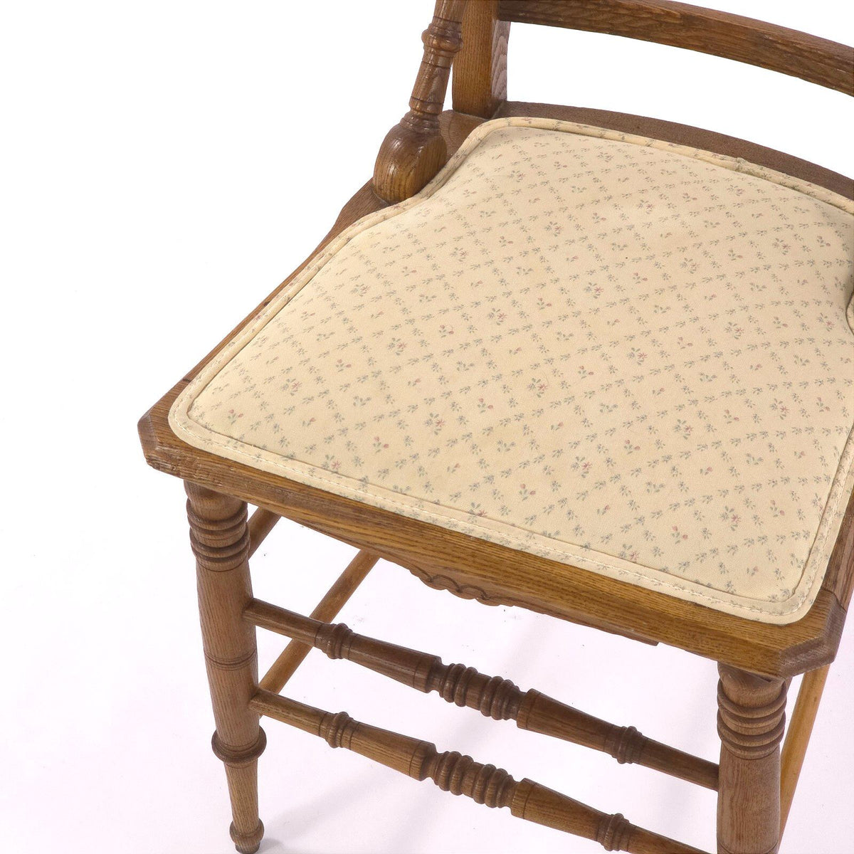 Antique Victorian Oak Pressed Back Side Chair c1900 Floral Upholstered Seat