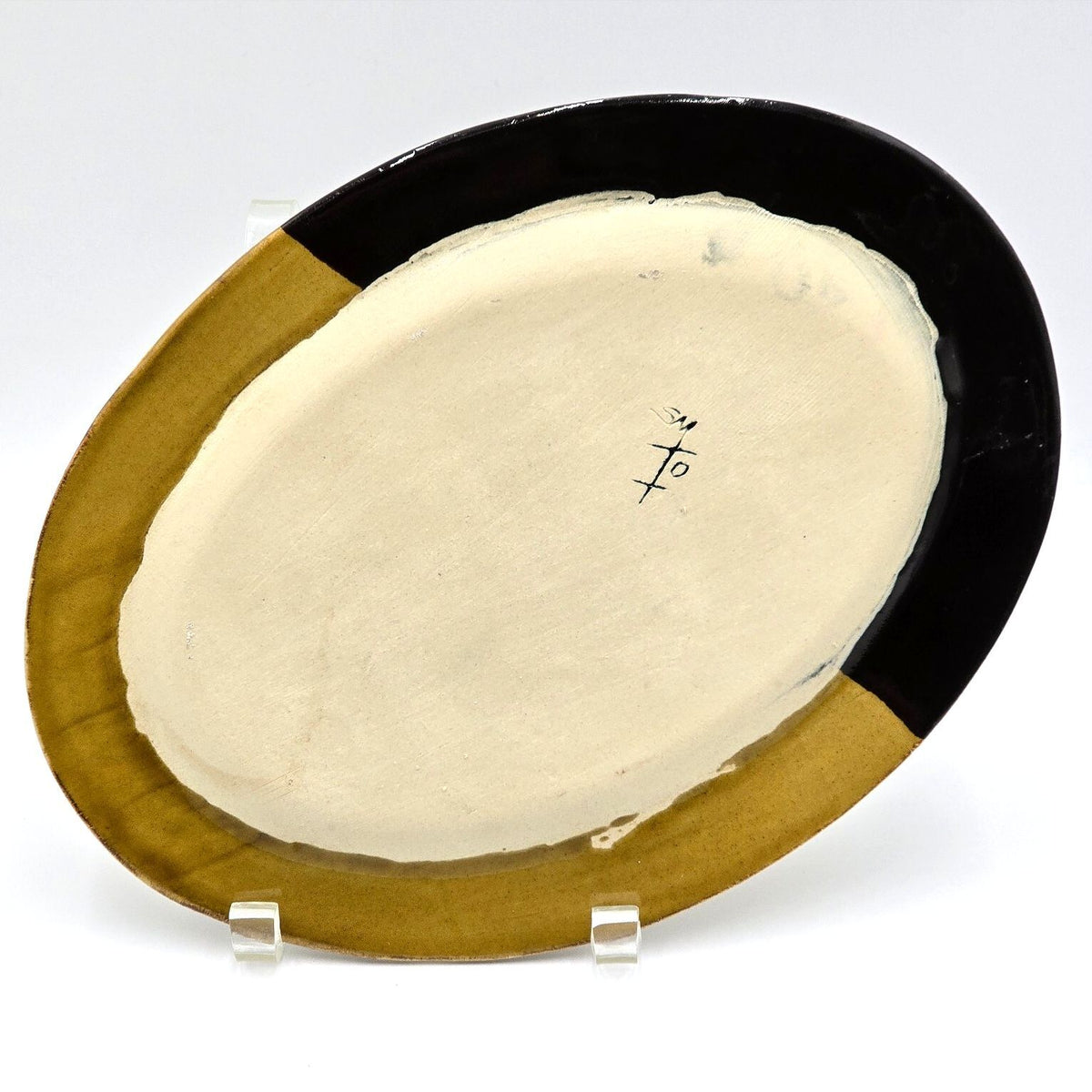 Signed Studio Art Pottery Lizard Gecko Oval Platter Tray 12in