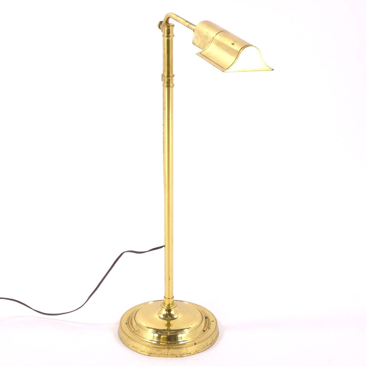 Adjustable Brass Pharmacy Floor Lamp Scalloped Shade Dimmable Reading Light