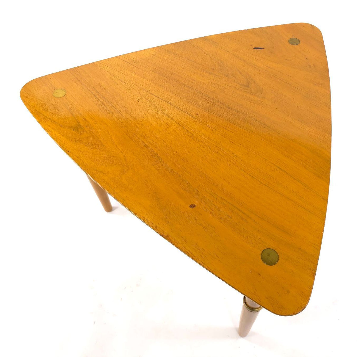 Vintage Kresten Buch Danish Modern Triangular Two Tier Side Table Brass