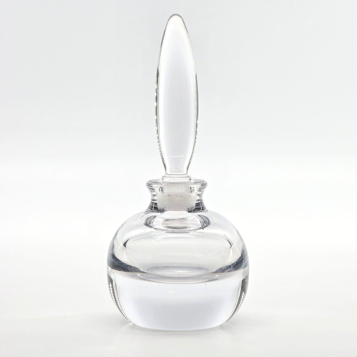 Vintage Clear Glass Perfume Bottle Long Flame Stopper Heavy Vanity Bottle