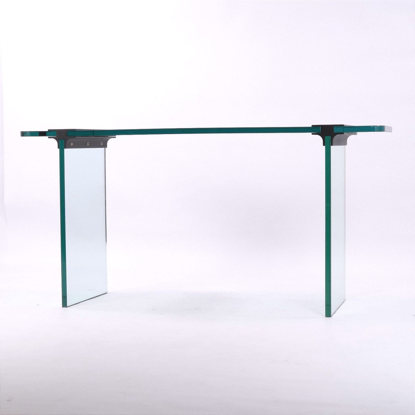 Modern Minimalist Glass Console Table with Black Metal Brackets