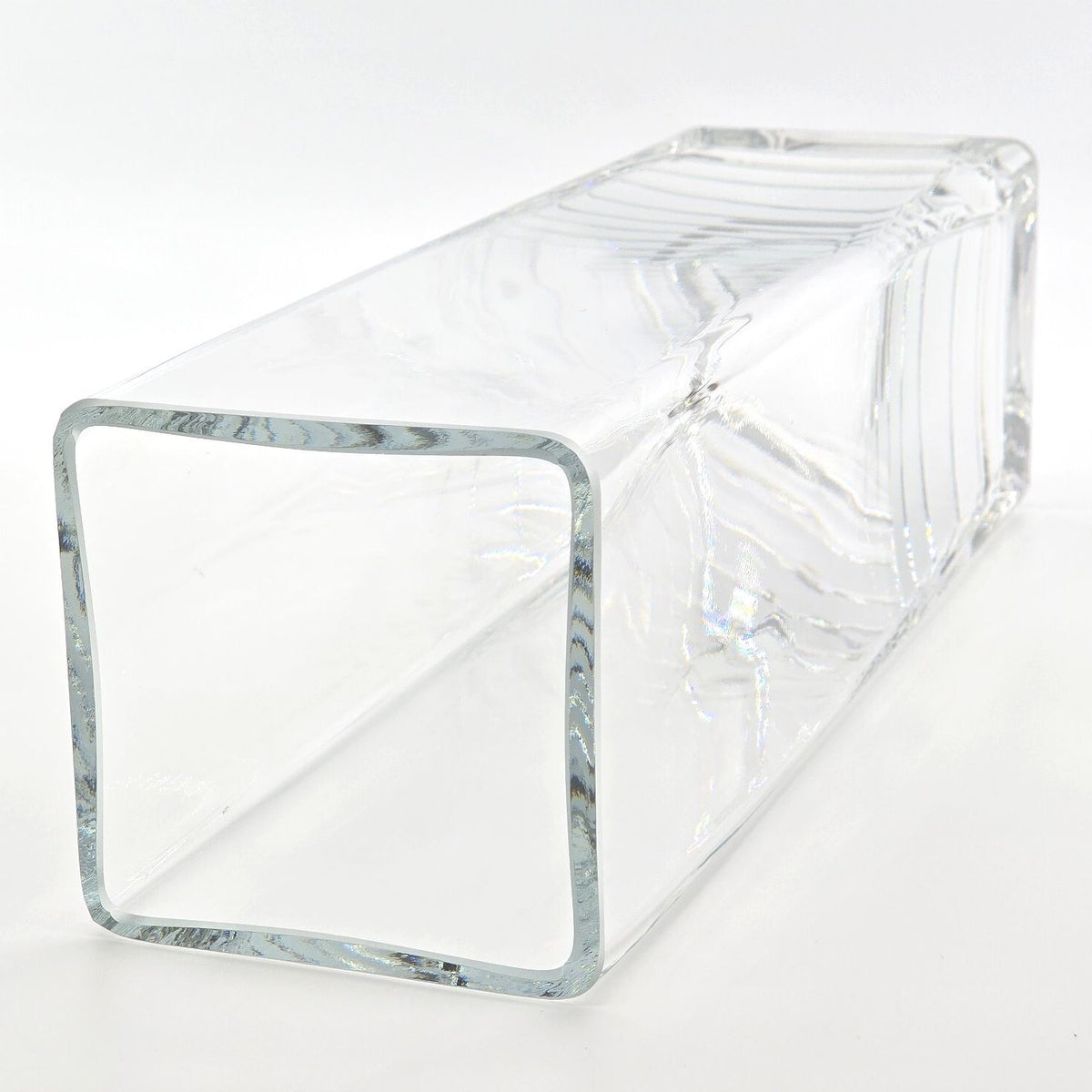 Tall Heavy Clear Glass Square Column Vase Modern Minimalist 13.5"