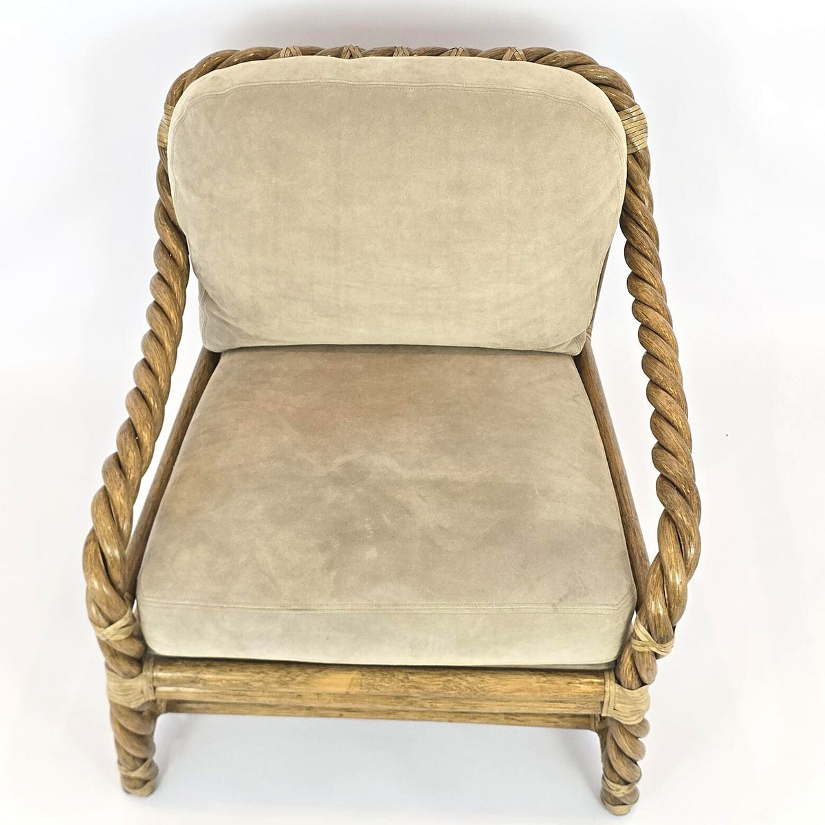Vintage McGuire Twisted Rattan Lounge Chair Rawhide Organic Modern