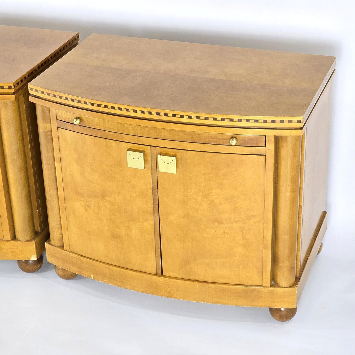 Hickory White Genesis Biedermeier Satinwood Cabinet Nightstands Pair