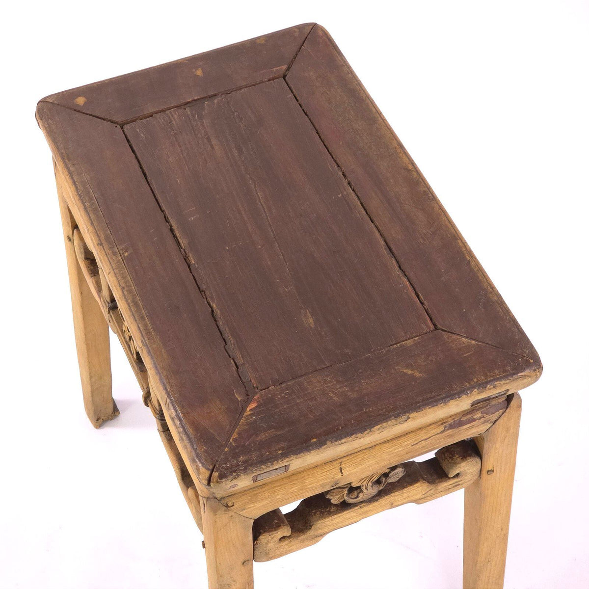Antique Chinese Ming Style Elmwood Yumu Side Table Carved Scrollwork