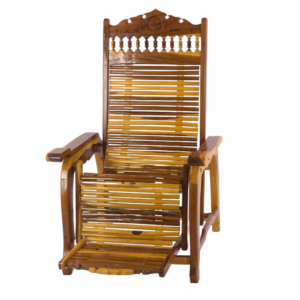 Andre Arbus Style Reclining Chaise Lounge Chair - Carved Hardwood Accent Chair